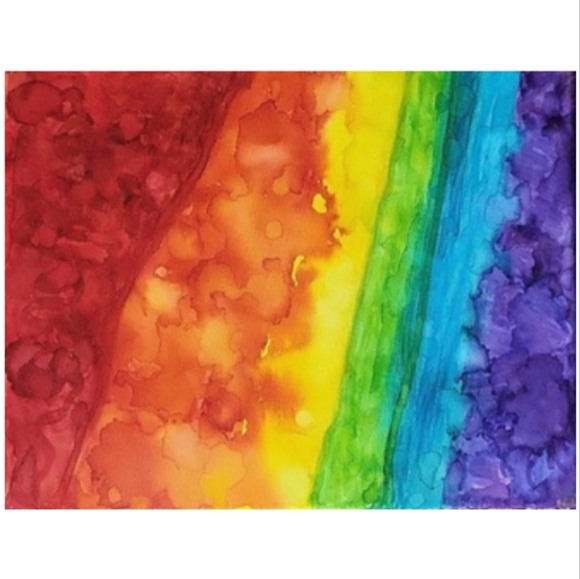 Hand Crafted Abstract Rainbow Design 11x14 Inches Canvas Painting - Picture 3 of 4